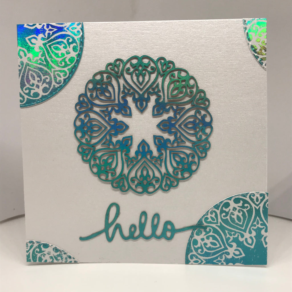 Blue-green foiled friendship card