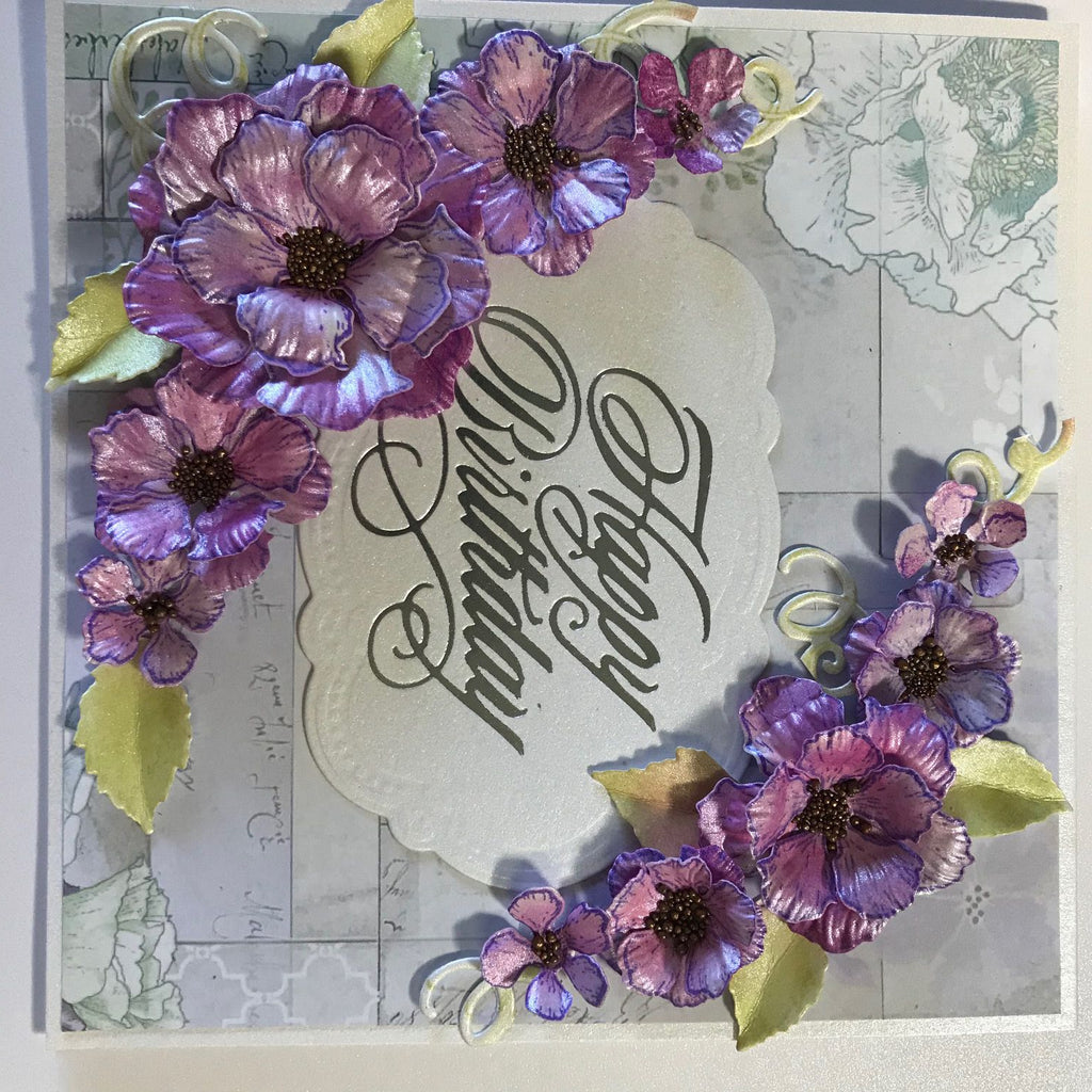 Purple flowers and silver foiling