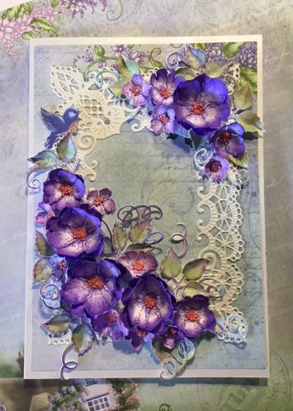 Purple peonies eyelet lace frame