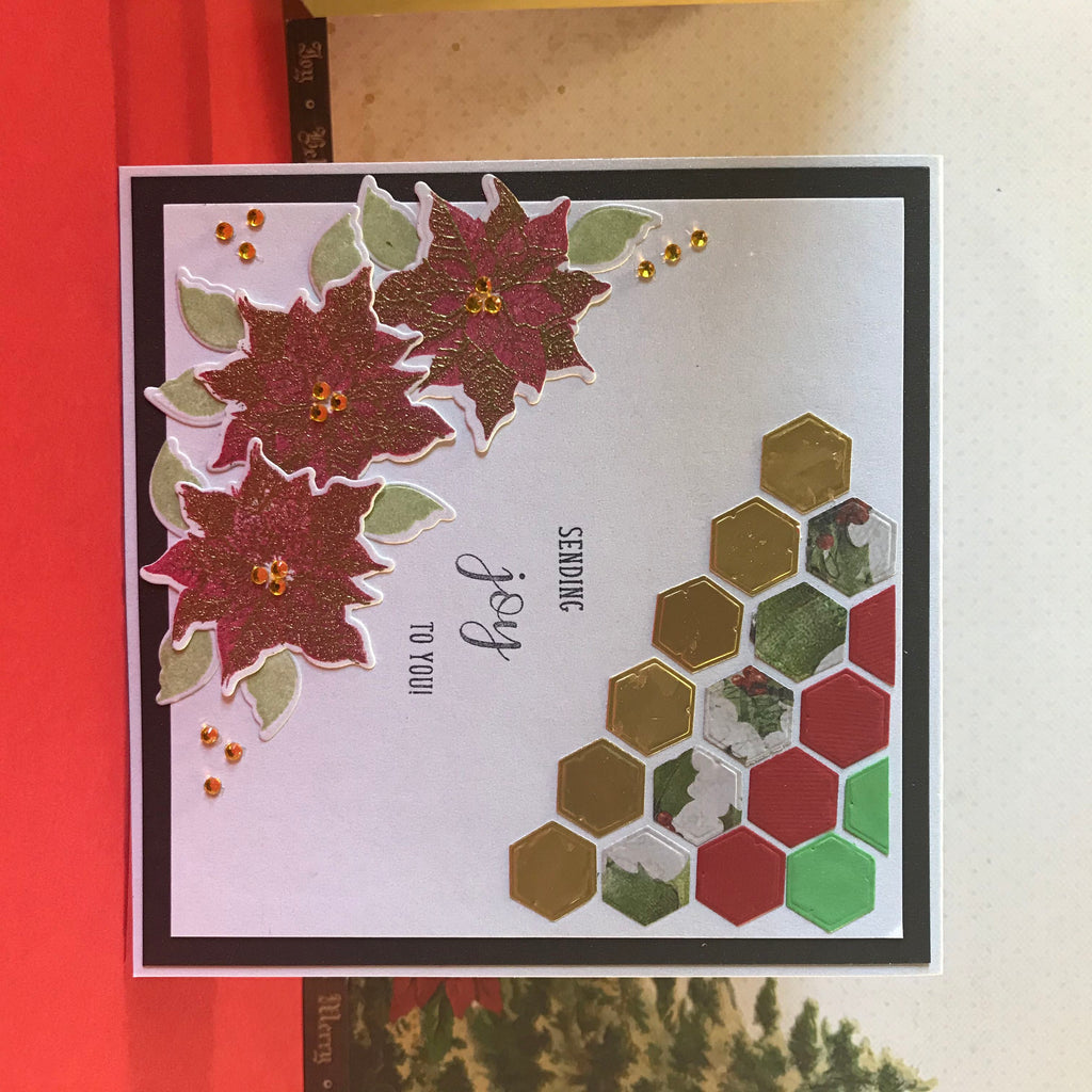 Quilted hexagons and poinsettias