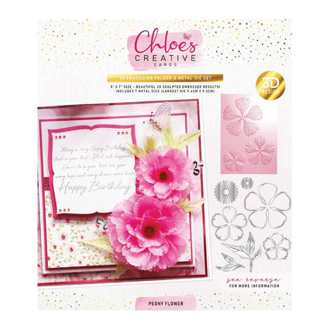 Chloes 3D embossing folder (5x7 inch), metal die and stamp set – Peony flower - PRE-ORDER (Copy)