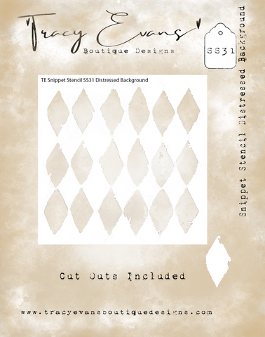 Tracy Evans snippets stencil distressed background A7 size - SS31