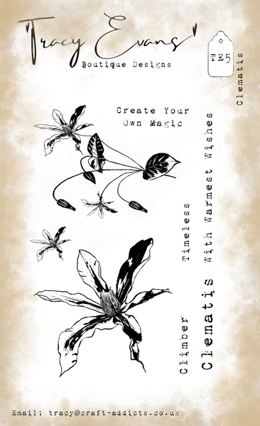 Tracy Evans Clematis A6 stamp