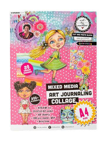 Art By Marlene (ABM) mixed media art journalling collage paper book  - Color-Happy A4