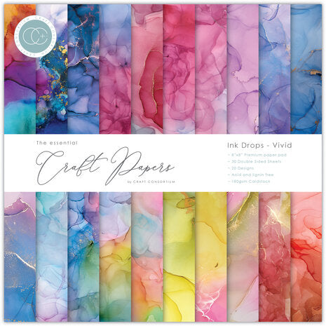 Craft Consortium 8x8 paper pack - Ink drops vivid