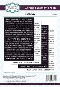 Creative Expressions Wordies Sentiment Sheets 6x8 Inch Birthday (4pcs) (CEW002)