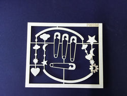 The Purple Magnolia chipboard PM025 Nappy pins and mobile elements
