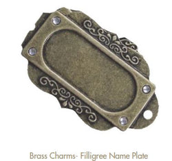 Metal charm Filigree nameplate by Fabscraps